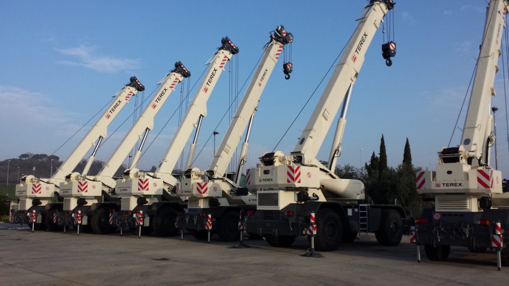 Terex Italy cranes group in an open yard